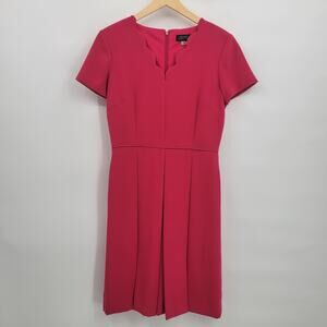 Tahari Arthur S Levine Pink Sheath Dress 6 Pleated Scalloped V Neck